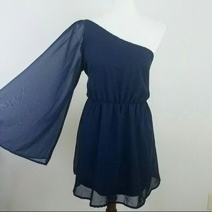 4/$15 Crimson and Clover Navy One Shoulder Dress